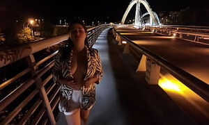 Luscious Milf Walks Without A Bra And Panties On The Bridge